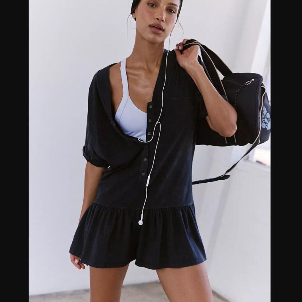 NWT FP Movement Hot Shot Henley Romper Color Black